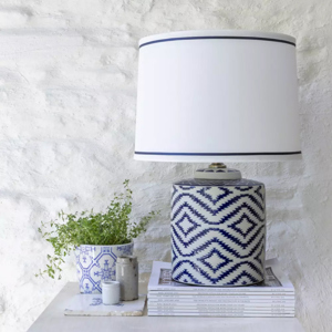 Grand Illusions Ceramic Lamp Ikat Blue with White Shade